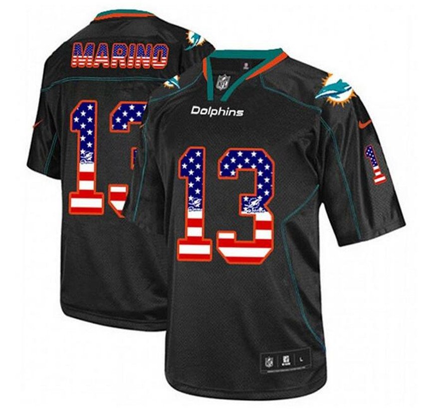 Men's Black Miami Dolphins #13 Dan Marino USA Flag Fashion Stitched Football Jersey